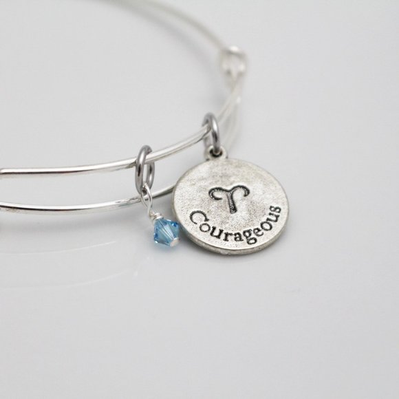 March Aries Adjustable Charm Bangle - Handmade Zodiac Bracelet - Picture 9 of 10